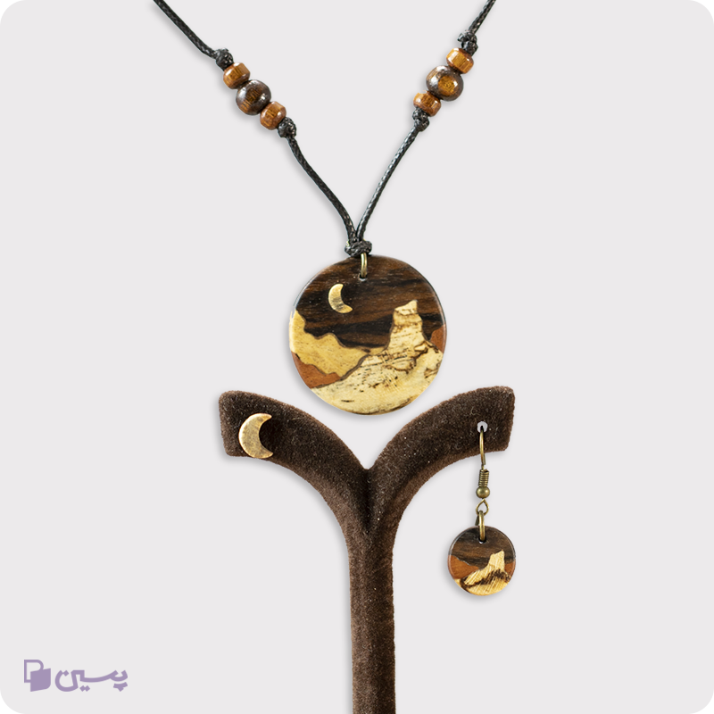 نیم ست چوبی طرح چشم انداز کوه و آسمان شب